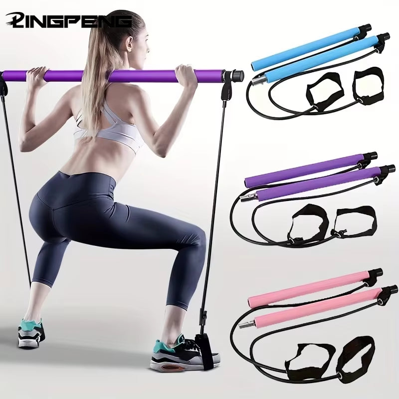 Multifunctional Pilates Bar Combination Fitness Bar Yoga Chest Expansion Tension Rope Back Trainer Elastic Rope Stretching Belt